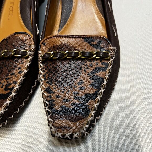 JESSICA BENNETT BROWN Leather WOMEN WEDGES SHOES 8.5 vintage look Leopard Print - Picture 3 of 12